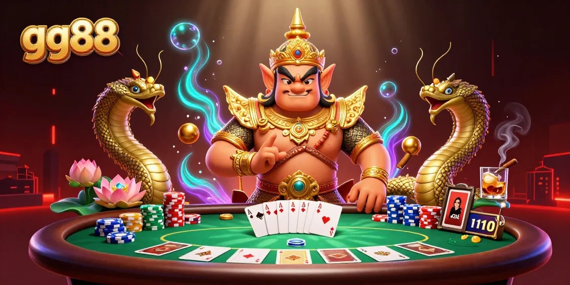 Play poker at GG88 with an engaging illustration featuring vibrant characters and game elements.