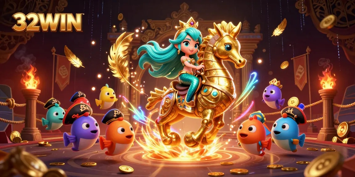 Win big with 32WIN through a vibrant 3D casino adventure featuring a mermaid princess.