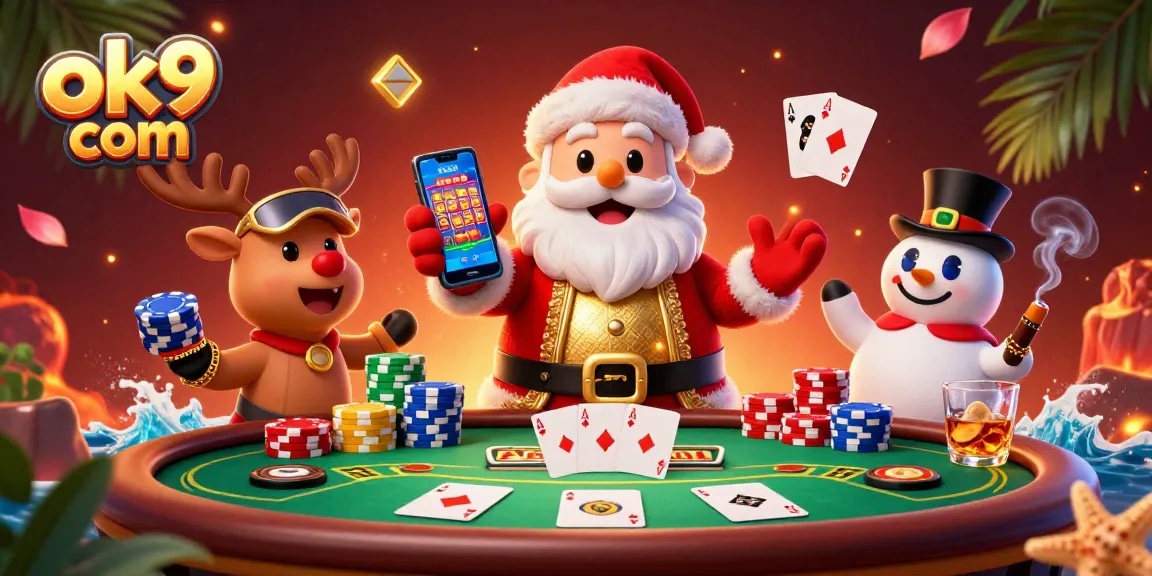 Play exciting games at ok9 com with Santa and his casino pals in a vibrant 3D scene!
