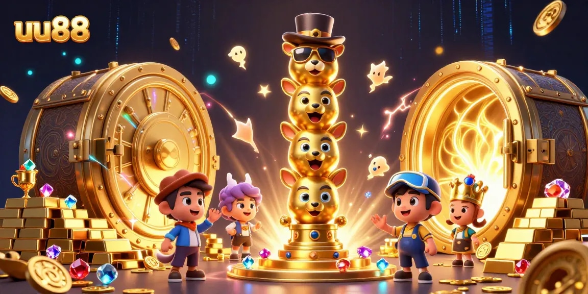 uu88 showcases an exciting treasure scene with a golden totem and casino riches.