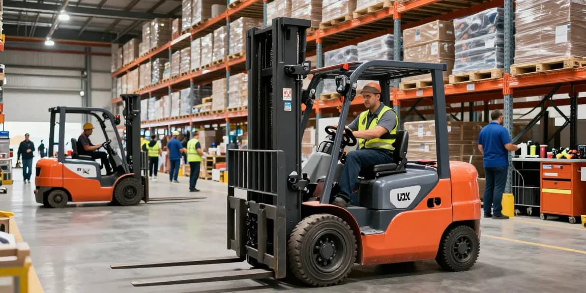 Electric forklifts for sale displaying advanced performance in a busy warehouse setting, showcasing efficiency and heavy lifting capabilities.