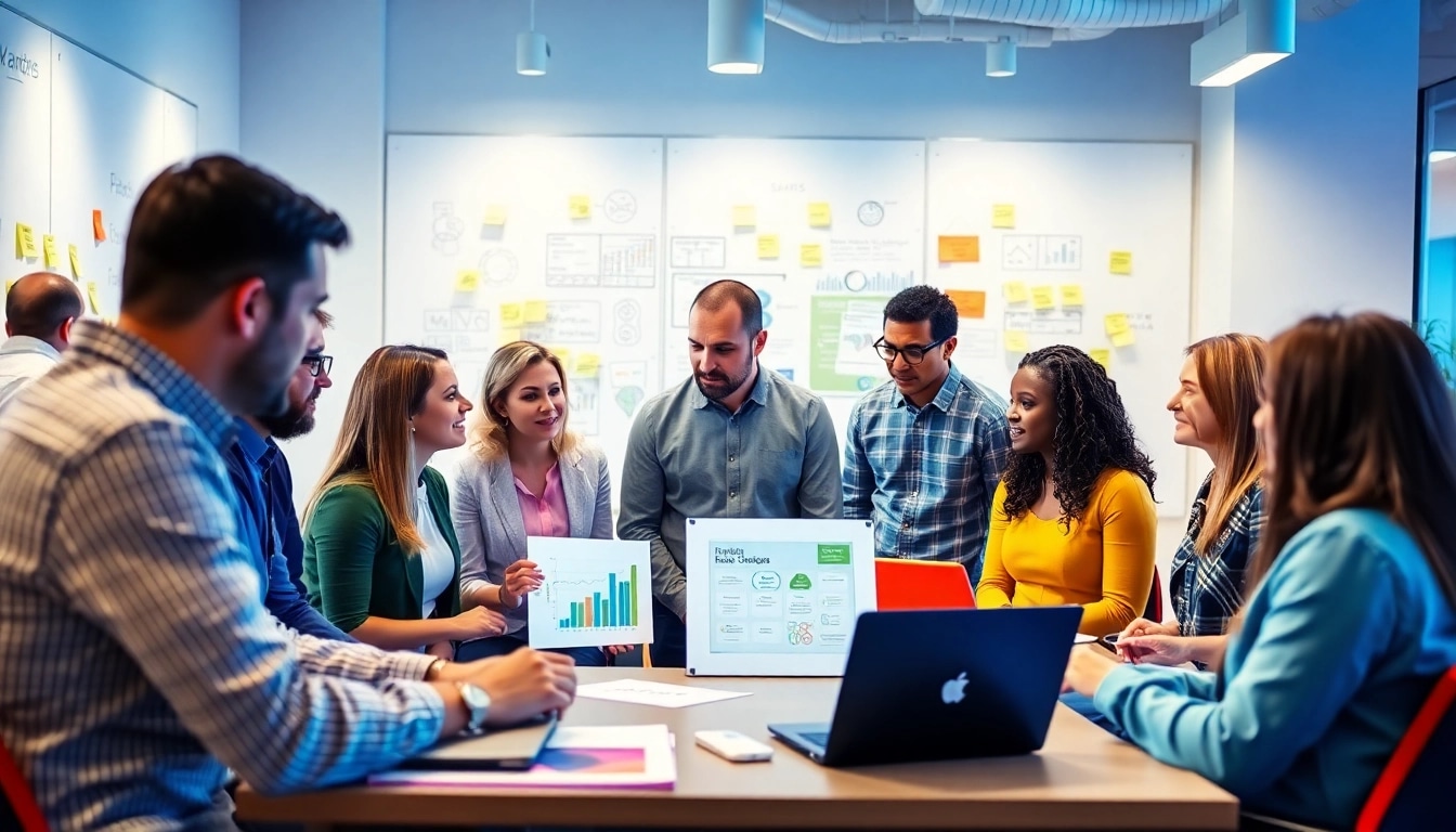 Professionals collaborating in a Marketing Agency brainstorming session, fostering creativity and innovation.