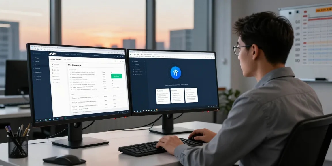 Cybersecurity professional working on iasme cyber essentials compliance in a modern office