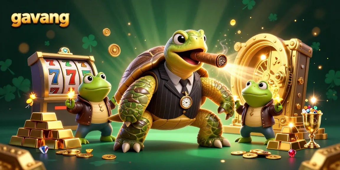 Experience the exciting world of gambling with gavang's 3D casino illustration showcasing characters and slot elements.