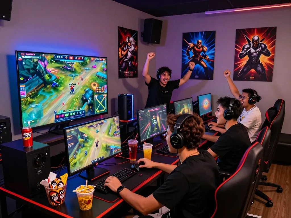 Exciting online gaming moment on https://rikviprent.com with friends celebrating a win.