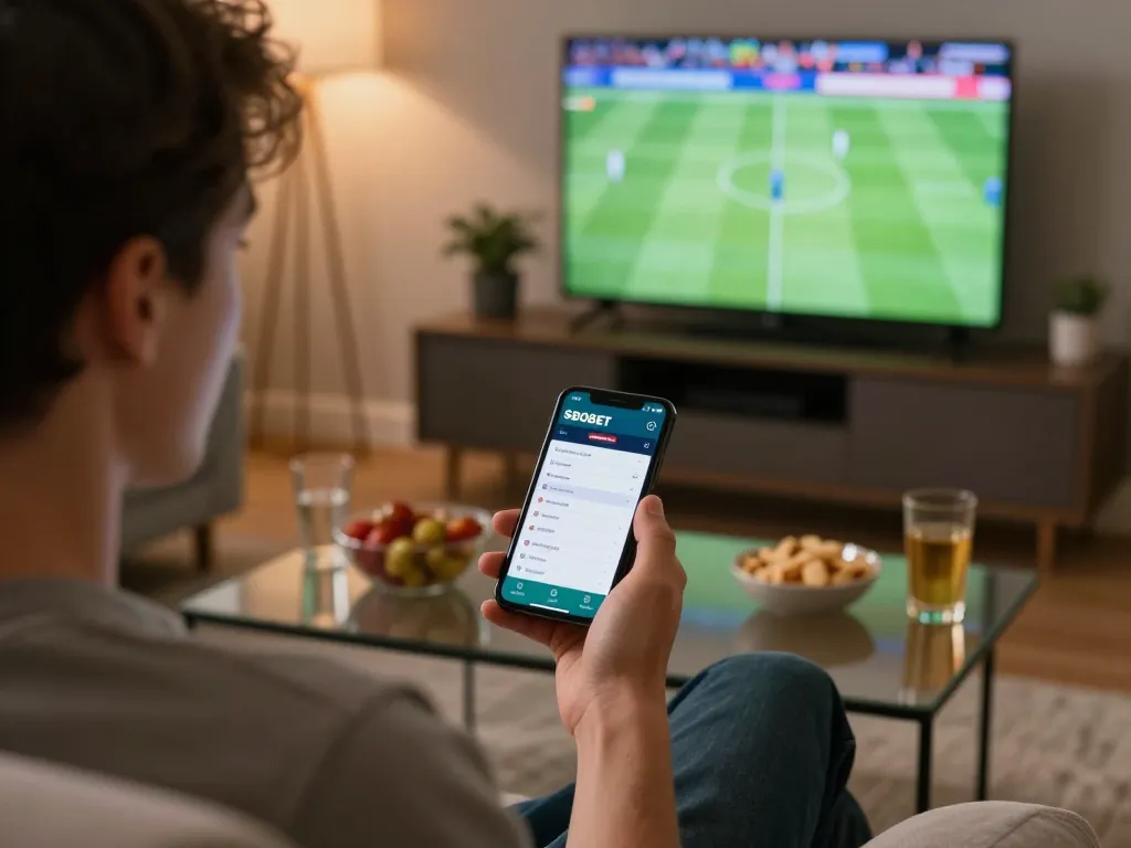 Pengguna SBOBET melakukan taruhan di aplikasi mobile sambil menikmati olahraga langsung