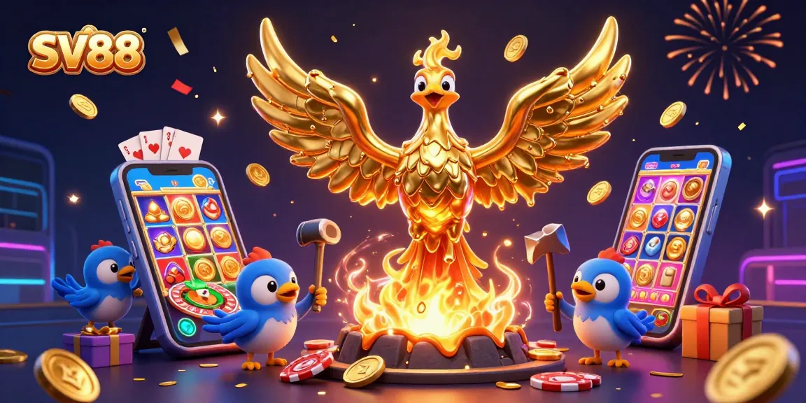 Experience the immersive action of SV88 with a golden phoenix and dynamic casino elements.