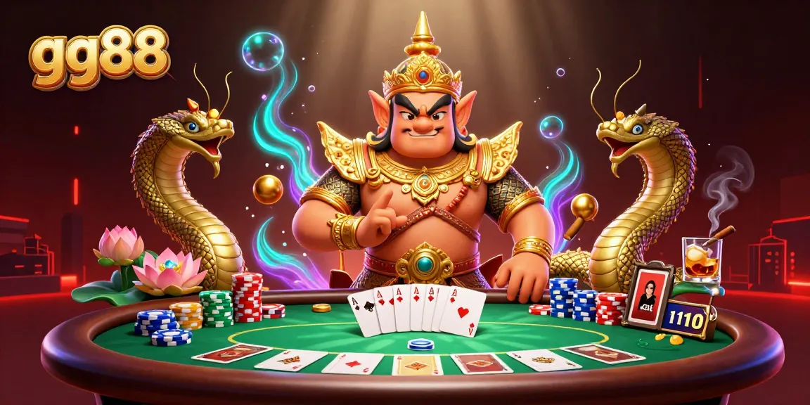 Play poker at GG88 with an engaging illustration featuring vibrant characters and game elements.