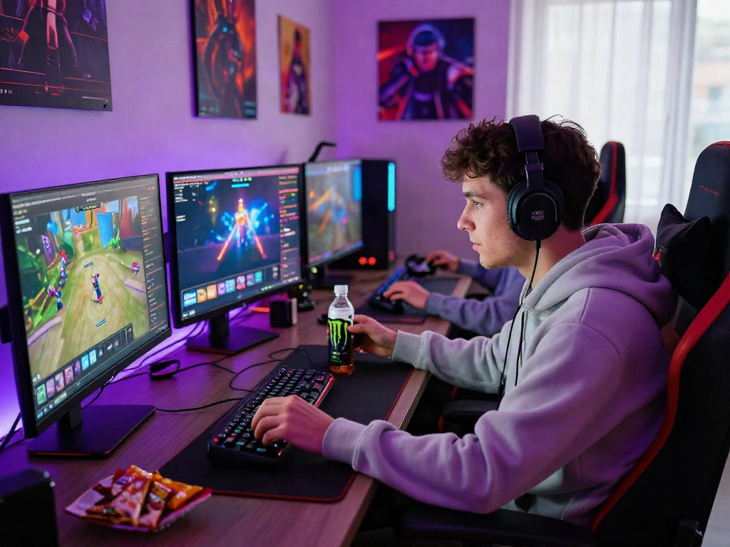 Exciting gaming setup featuring rokok88 interface with an engaged gamer.