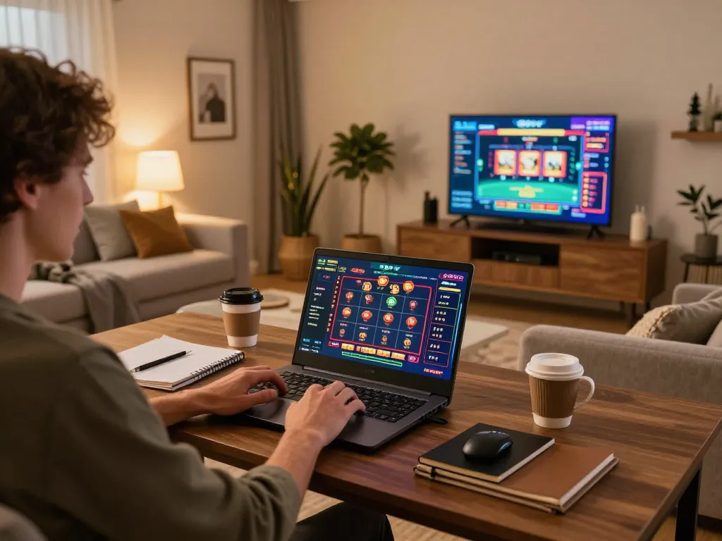 Experience online gaming at 88vv, showcasing a player engaged in strategic betting from a cozy home setup
