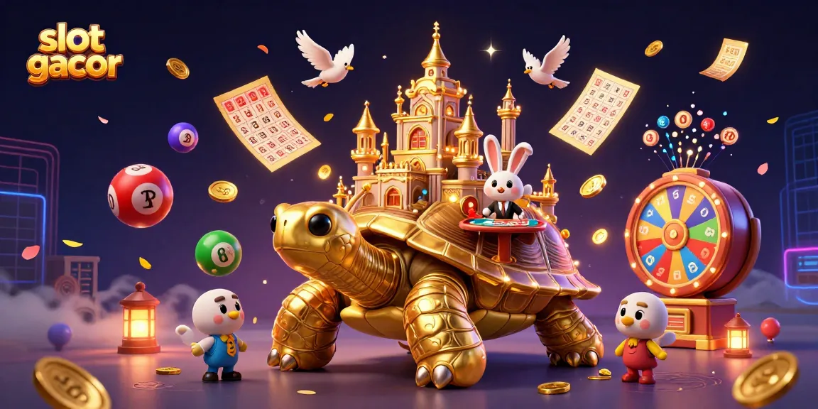 Slot gacor membawa keberuntungan dengan gambar kura-kura emas dan dealer kelinci di kasino yang megah.