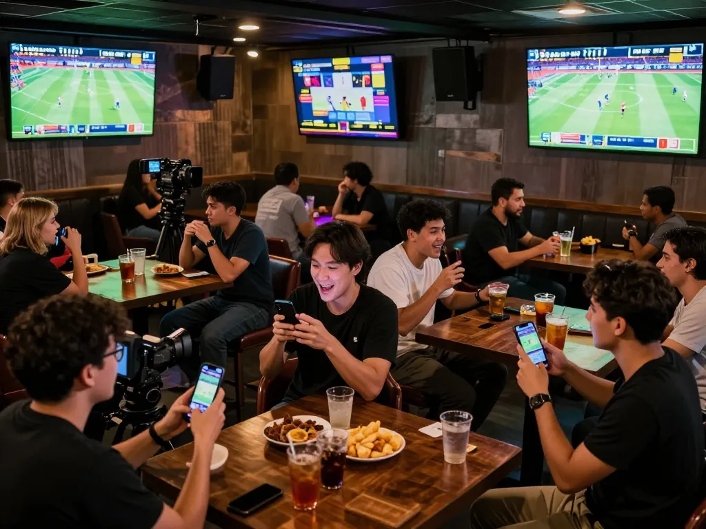 Tỷ lệ kèo nhà cái hôm nay featured in an energetic sports bar with patrons placing bets