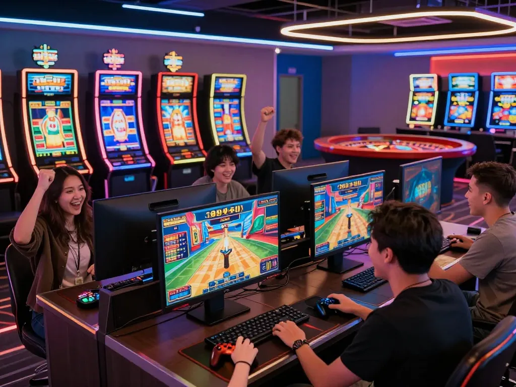 Friends enjoying casino games at 789P, showcasing excitement and vibrant gameplay.