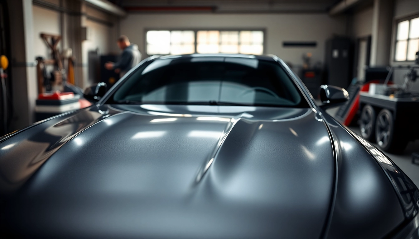 Applying paint protection film near me on a modern vehicle in a professional setting.
