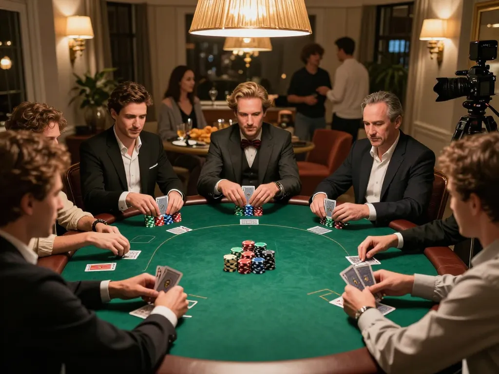 Engaged players at a high-stakes poker game, featuring https://da88.navy/ poker strategies and vibrant chips.