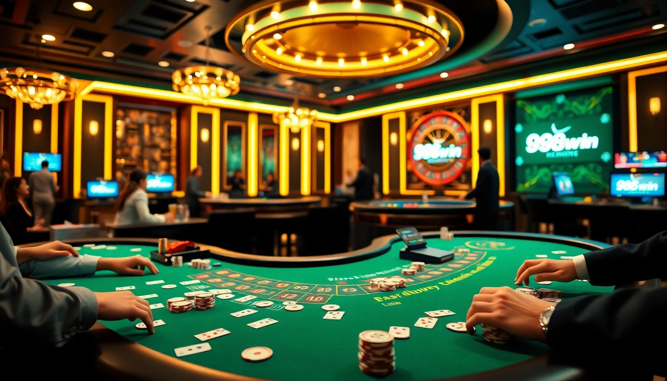 Experience thrilling blackjack action at 98win's luxurious casino with vibrant gameplay and professional dealers.