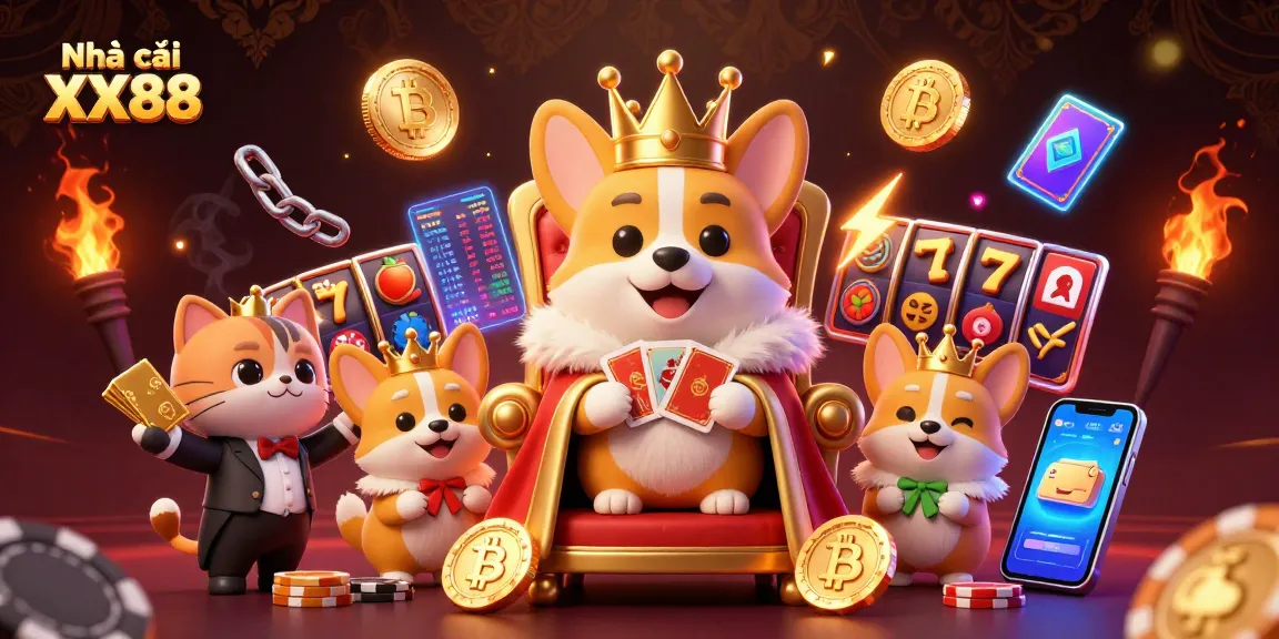 Experience the thrill of Nhà cái XX88 with an extravagant scene blended with crypto and casino elements.