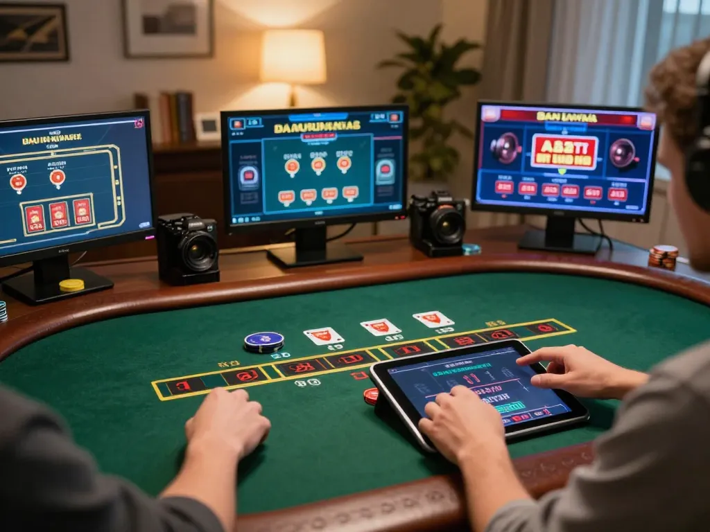Engaging in online blackjack game at Nhà cái UU88 from the comfort of home with inviting decor.