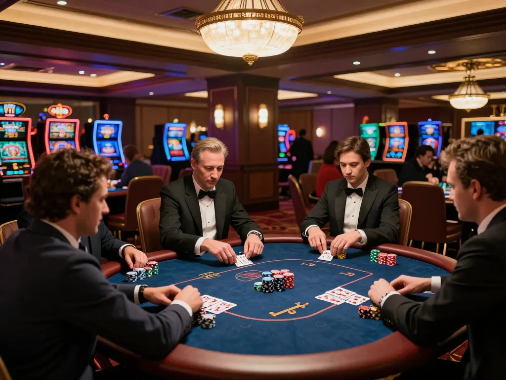 Engaged players at a poker game on trang chủ 98win with high-stacked chips, highlighting strategic gameplay.