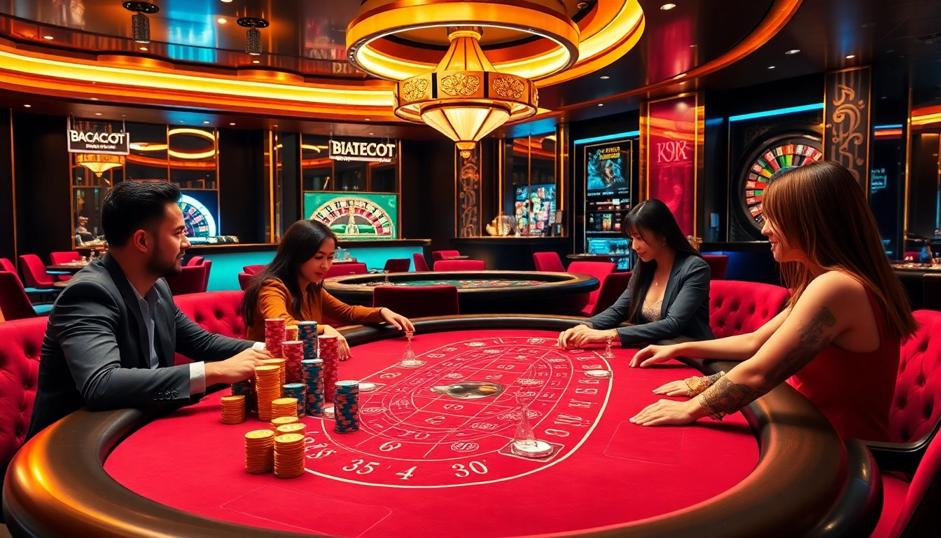 Gamblers enjoying Baccarat at a luxurious casino table in u888 com, showcasing excitement and elegance.