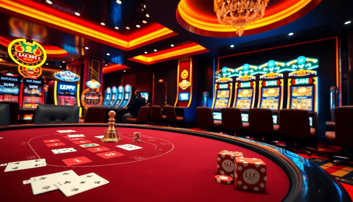 Engage with the lc88 club at a vibrant casino featuring dynamic tables, cards, and slot machines.