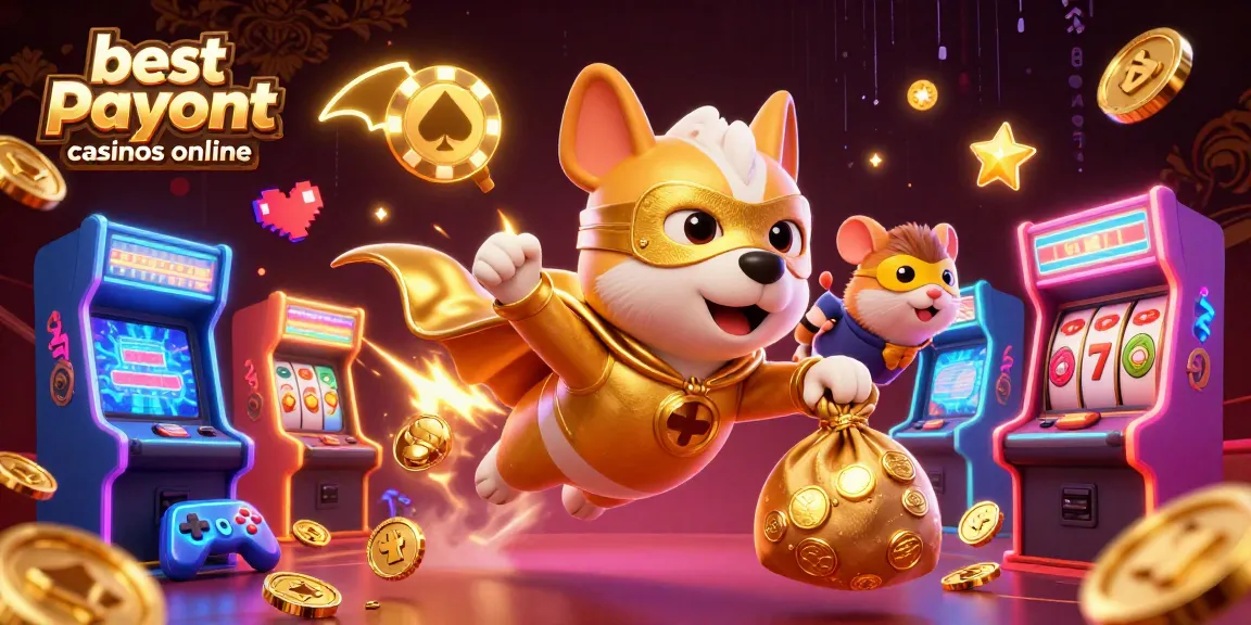 Experience the thrill at the best payout casinos online, featuring a heroic dog and playful hamster in action.