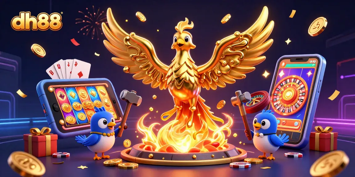 Experience the thrill of dh88 with golden phoenix and casino elements in a vibrant 3D scene.