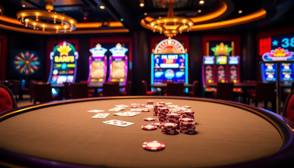 Experience the excitement of gambling at https://mm88.it.com/ with vibrant casino scenes showcasing poker, roulette, and slots.