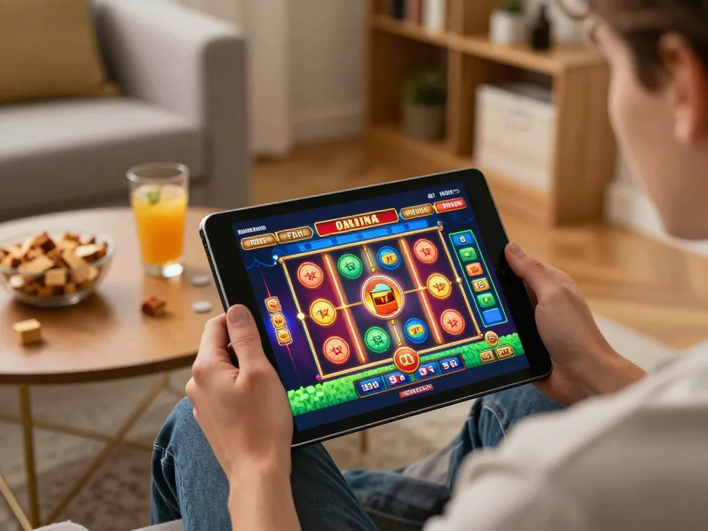 Engage with link vào Net88 through thrilling online casino games on a tablet in a cozy home setting.