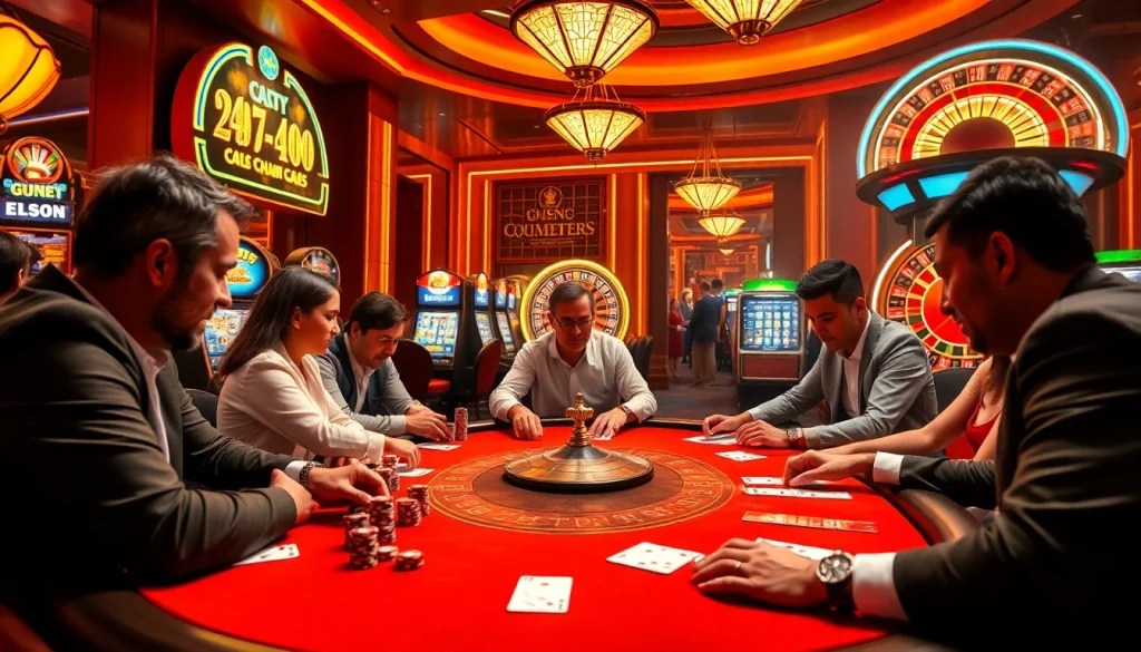 Engaged players at U888vip1 poker table, surrounded by colorful casino games.