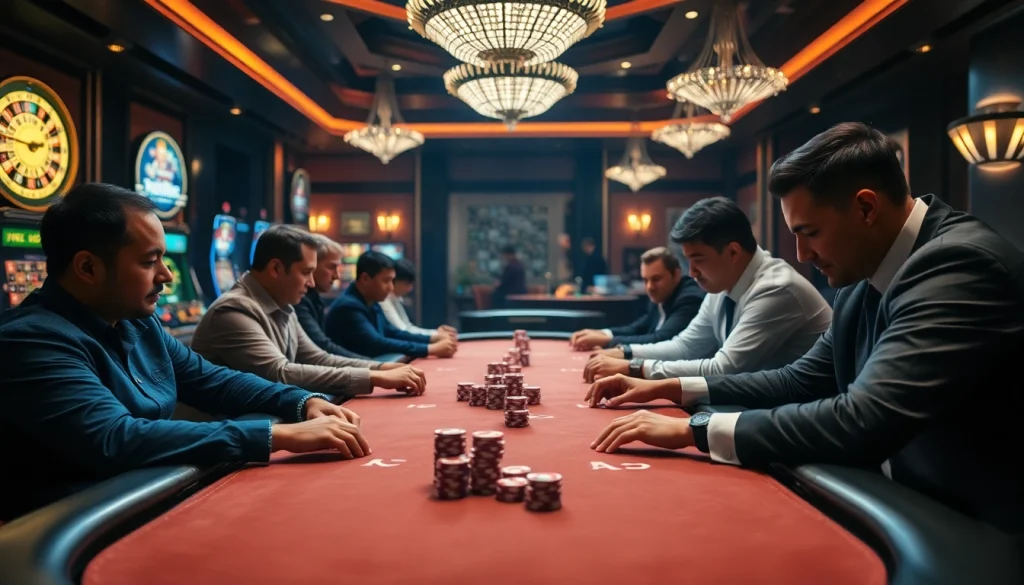High-stakes poker table scene capturing the excitement of km888 casino gaming experience.