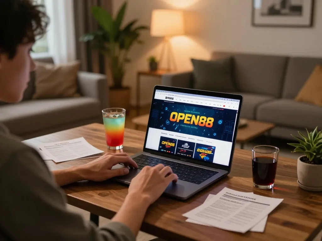 Player strategizing on OPEN88 during online betting session at home with notes and laptop.