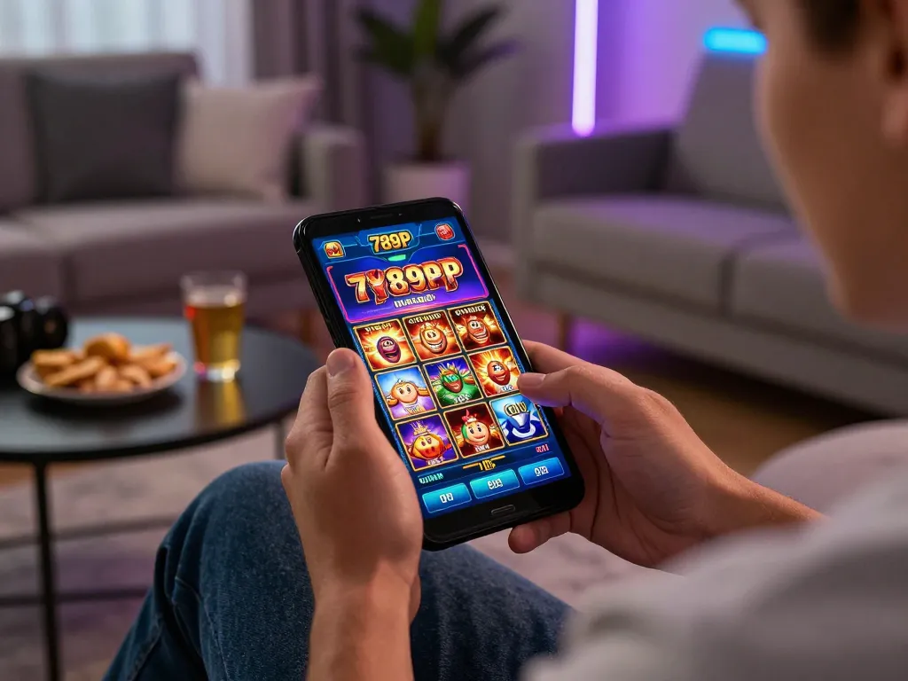 A user enjoying the 789P gaming experience with colorful casino games displayed, showcasing a cozy environment and vibrant atmosphere.