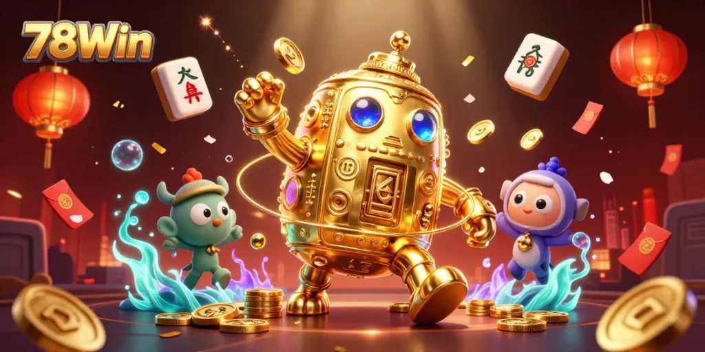 Experience the excitement of 78Win with a dynamic gaming scene filled with lucky symbols and vibrant elements.