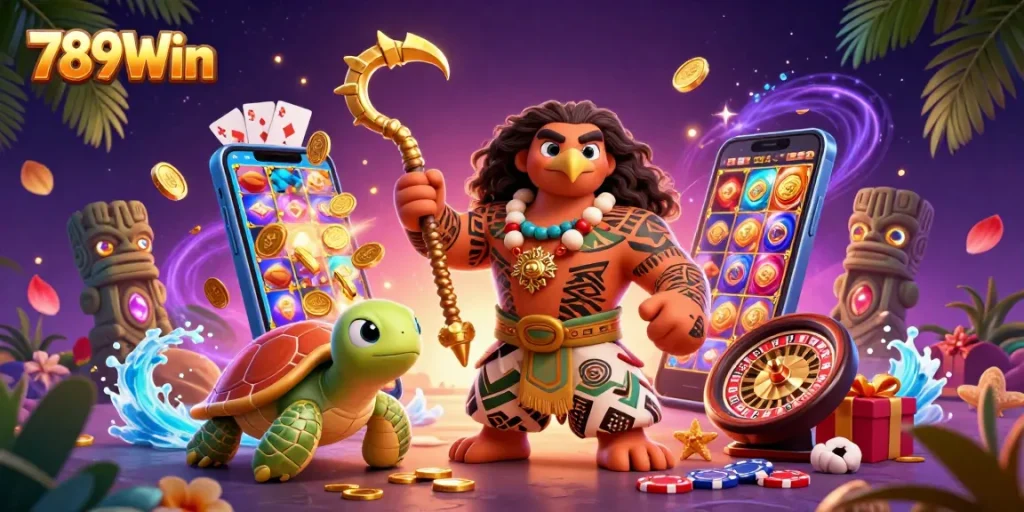 Experience thrilling wins at 789Win with vibrant slot games and dynamic action in a 3D casino scene.