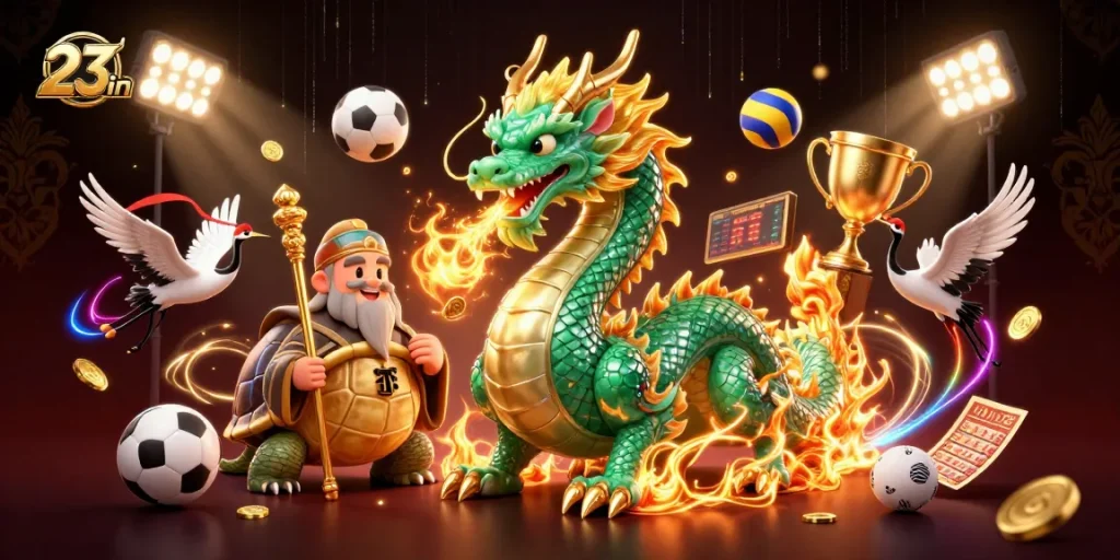 Experience thrilling gameplay at 23win with a dynamic 3D casino scene featuring vibrant elements.