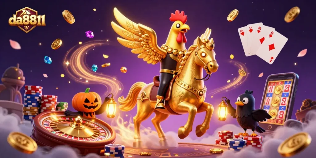 Experience thrilling gaming at da8811 with vibrant casino elements like golden roulette and spectacular wins.