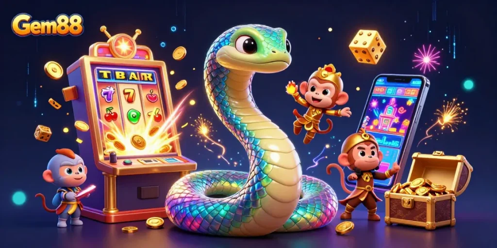 Experience thrilling wins with Gem88's exciting 3D casino adventure featuring colorful games and vibrant characters.